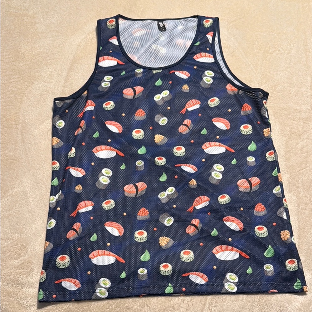 Navy Blue Sushi Print Tank Top